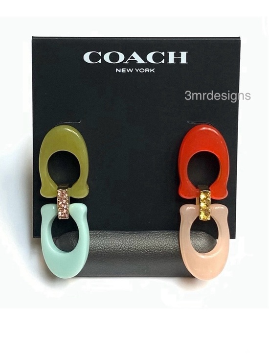 Coach Jewelry - NWT COACH Signature C Logo 12-K Gold Plated Glass Crystals Resin Drop Earrings